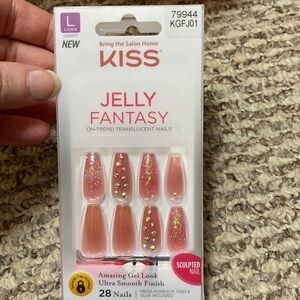 NEW Kiss Jelly Fantasy Translucent Glue On Nails Long Length 28 Nails w/ Glue